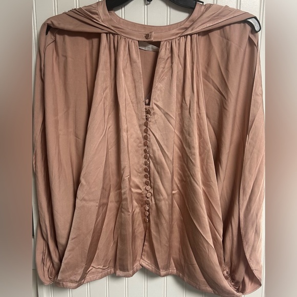 NWT Jonathan Simkhai Audrey Fluid Satin Cape Top Macchiato Size XL - Picture 6 of 11